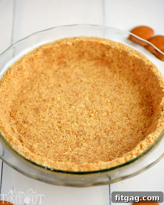 A perfectly baked Nilla Wafer pie crust, golden and ready for your favorite dessert filling.