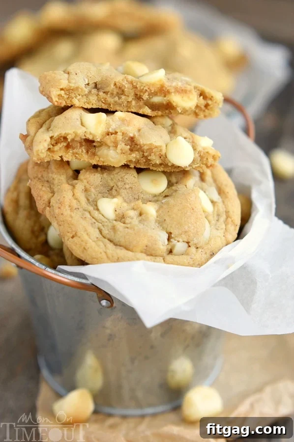 These insanely delicious Brown Butter White Chocolate Macadamia Nut Cookies are guaranteed to be a new favorite! Super easy to make and mouth watering good! This easy cookie recipe is one you will find yourself making over and over...| MomOnTimeout.com