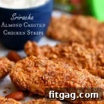 Close-up of crispy Sriracha Almond Crusted Chicken Strips
